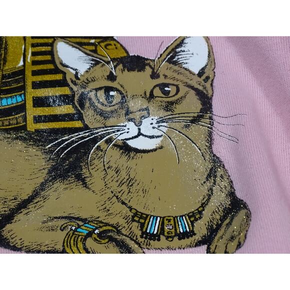 Vtg 90s Jerzees L Pink Abyssinian Cat Pharaoh Sweatshirt Sacred Ancient Egypt - Picture 4 of 13